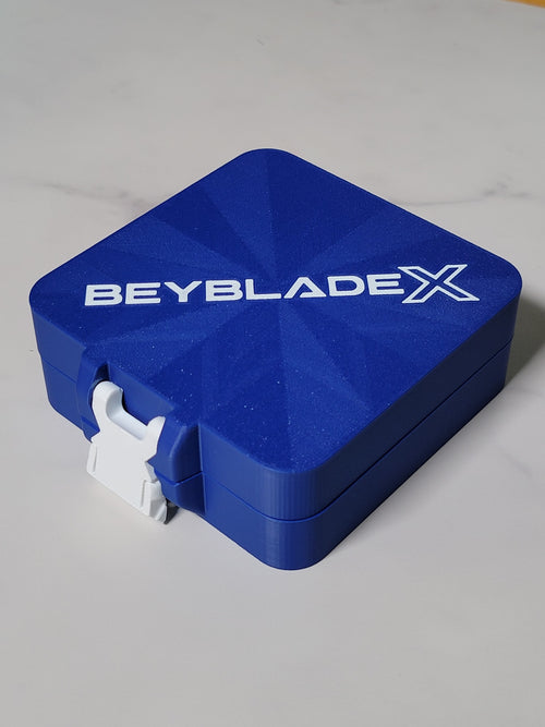 Blue 25-slot Bit Box with white latch and contrasting lid lettering.