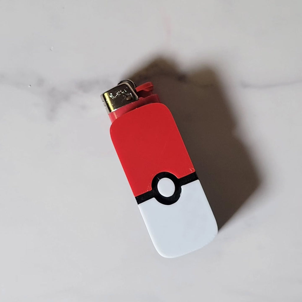 Red, white and black Poké Ball-inspired lighter cover.