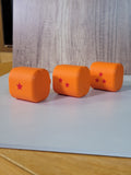 Orange Dragon Ball-inspired belt deck boxes shown as actual prints.
