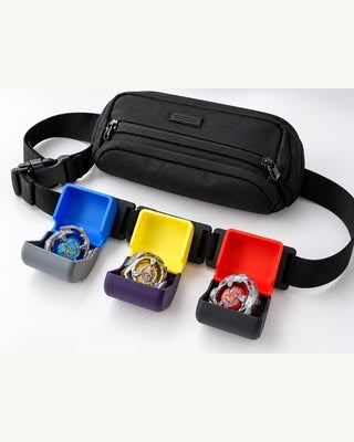 Display concept of colorful belt deck boxes beside a carrying bag.