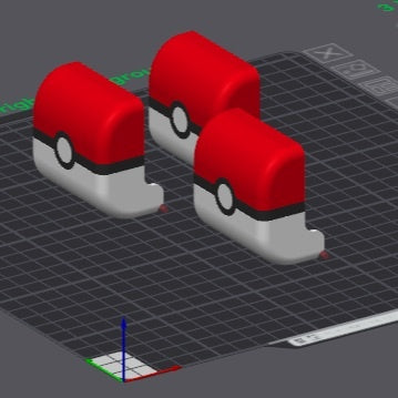 Design preview of red and white Poké Ball-inspired Beyblade clamshell holders.